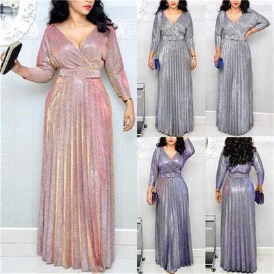 Прощание, женское сексуальное вечернее плиссированное длинное платье с глубоким v-образным вырезом и поясом с высокой талией, блестящее блестящее платье