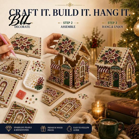 DIY Christmas Ornament Kit 3D House Faux Pearl Art Kit, Handmade Rhinestone Painting Craft Kits for Diamond Enthusiasts Adults, Tabletop Xmas