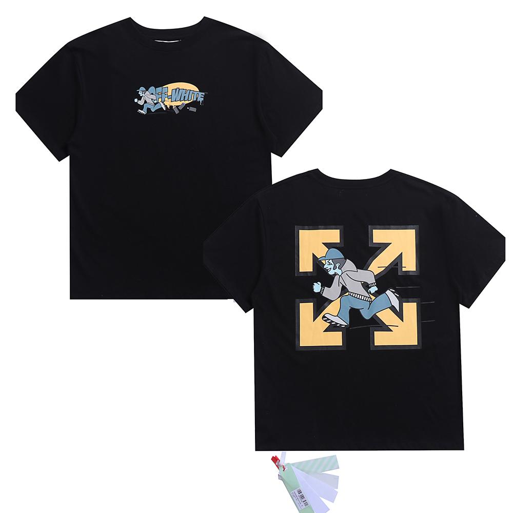 Off-White 2025 Лето Новинка Run Quickly Blue Man Футболка с принтом желтой стрелки и короткими рукавами для мужчин и женщин Парная футболка