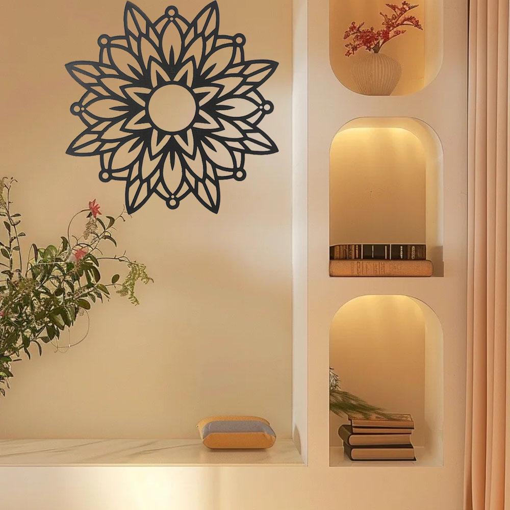 1 шт. Мандала с дикими цветами, металлическая настенная подвесная табличка, элегантный цветочный знак, современный силуэт мандалы, стильный металлический настенный декор для любого пространства