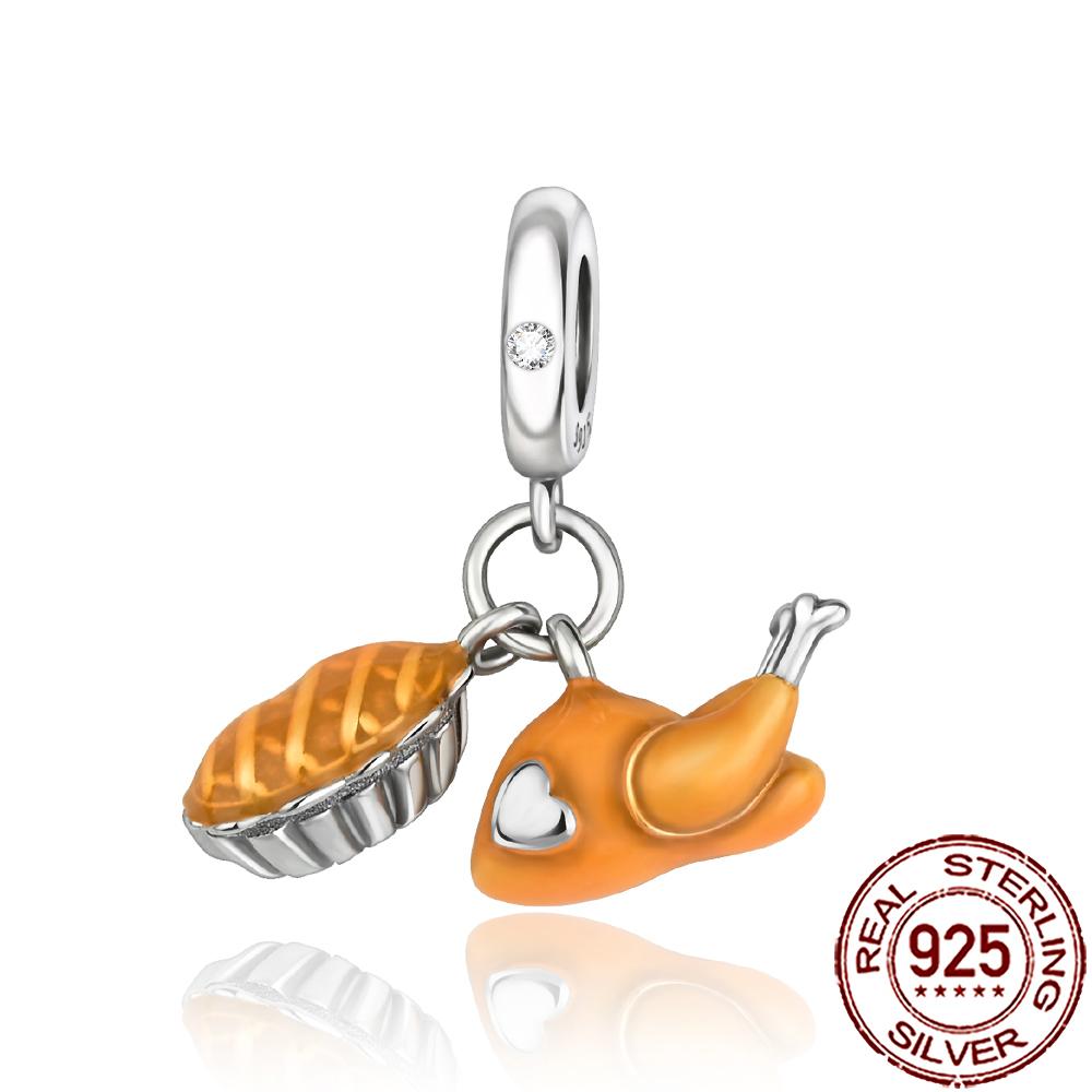 New Charms 925 Silver Fruit Food Goblet Hamburger Coffee Cup Beads Fit Bracelet Necklace DIY Jewelry