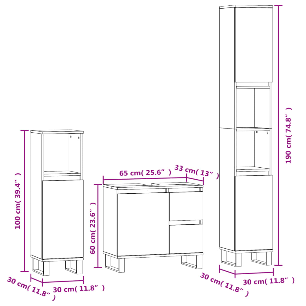 3 Piece Bathroom Furniture Set White Particleboard