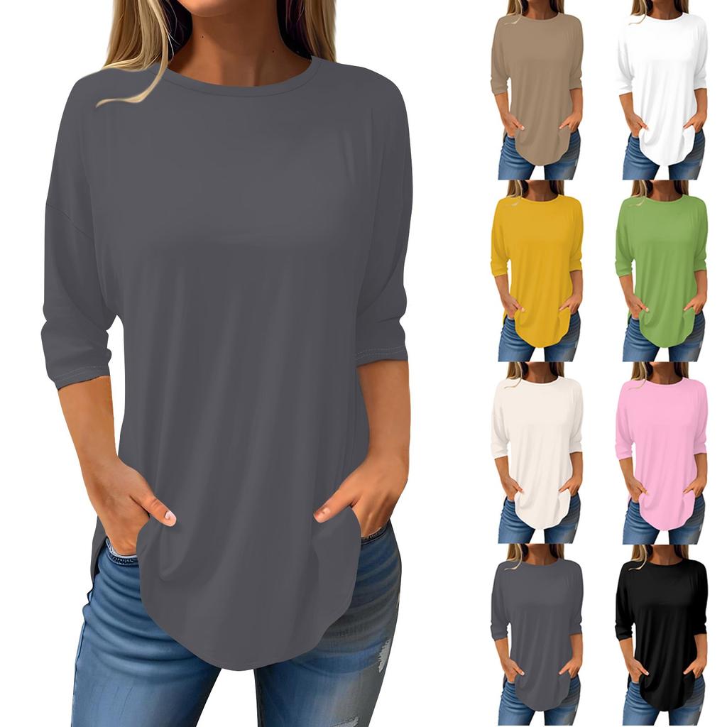 Женские футболки с рукавами 3/4, однотонные пуловеры, летние весенние топы, блузки