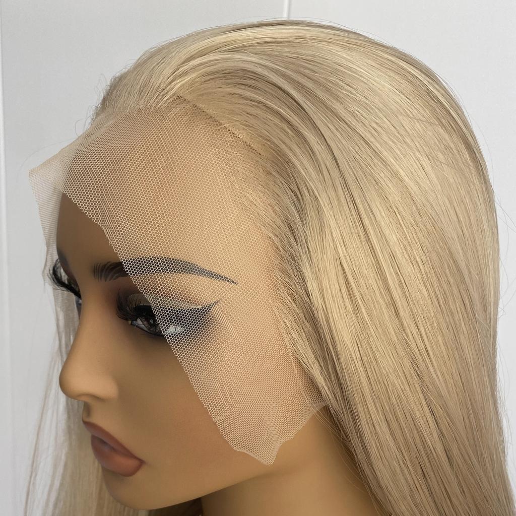 AIMEYA Blonde Long Silky Straight Wig Synthetic Hair Pink Lace Front Wigs 13x4 Heat Resistant Natural Hairline Daily Use Cosplay