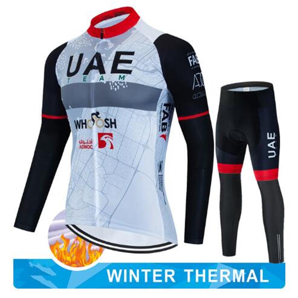 2024 UAE Cycling Jersey Set Winter Thermal Fleece Cycling Clothing Long Sleeve Men& Road Bike Suit MTB Maillot Culotte