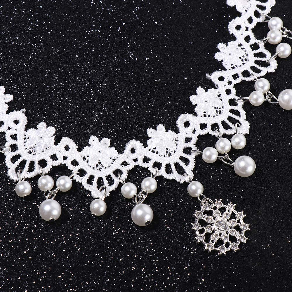 Fashion New Lady Gothic Jewelry Gift Lace Multilayer Collar White Beads Choker Necklace