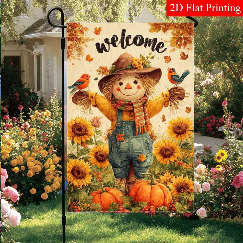 2D Flat, 2D Flat,Hello Autumn Scarecrow Thanksgiving Garden Flag_3 (3)- Outdoor Garden Flag Double-sided Home Decoration Courtyard Decoration Outdoor