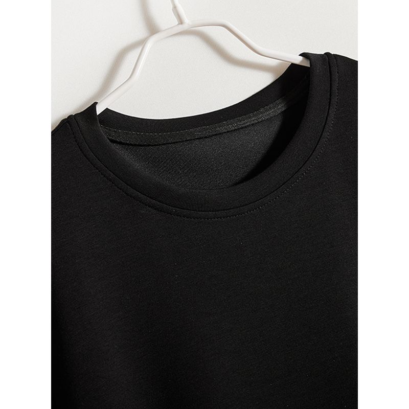 Handmade Beaded Color Sequin! Girls' Stretch Cotton Long Sleeves Round Neck Straight-leg Black Slimming and Fashionable T-shirt Spring & Fall