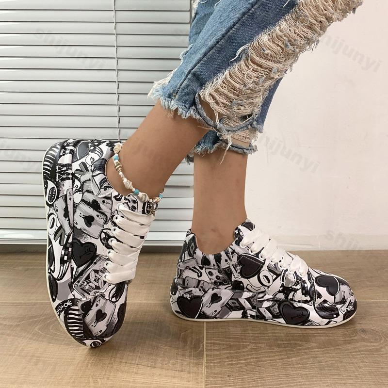 Fashion Autumn Women Casual Sneakers Graffiti Fashion Platform Non Slip Thick Sole Sports Shoe Comfortable Casual Shoes Zapatos Mujer