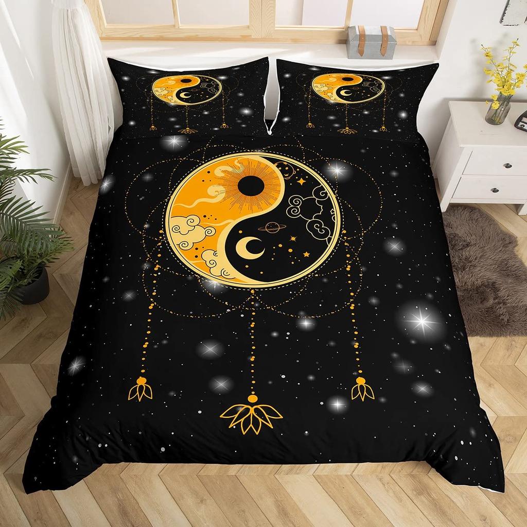 Пододеяльник Yin Yang King Queen Vintage Tai Chi Quilt Cover Комплект постельного белья с гаданиями Oriental Culture Polyester Sheer