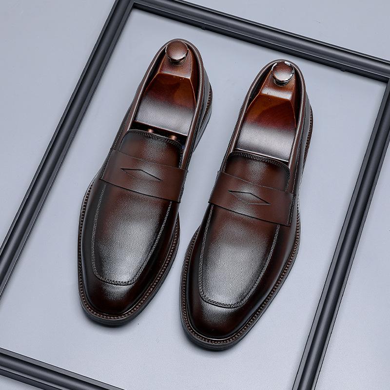 New Shoes Men's European and American One-pedal Business Dress Foot Cover Leather Shoes Loafers Summer Breathable Versatile Shoes 24305-R