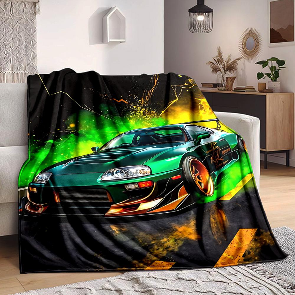 1PC Supra, Street Racing Blanket Soft Warm All Season Throw for Sofa, Bed, Car, Office Vibrant Colorful Design, Durable & Cozy Gift