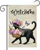 Welcome Spring Garden Ag Double-Sided 12x18 Inch Black Cat Ower Basket Yard Ag Outside Outdoor Decor for Lawn Patio XA SSL