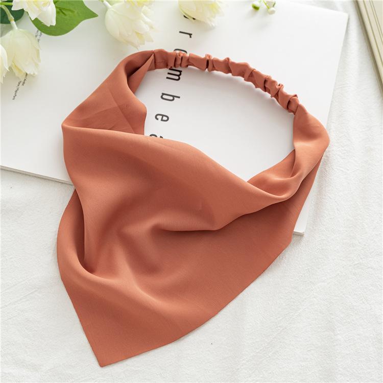 Summer Women Solid Color Head Scarf Vintage Triangle Bandanas Chiffon Elastic Hairbands Children Girl Headbands Hair Accessories