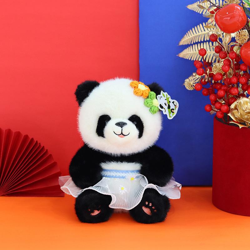 Милая кукла-панда, кукла для игрового автомата, восьмидюймовая плюшевая игрушка-панда, тряпичная кукла с цветами, подарок на день рождения