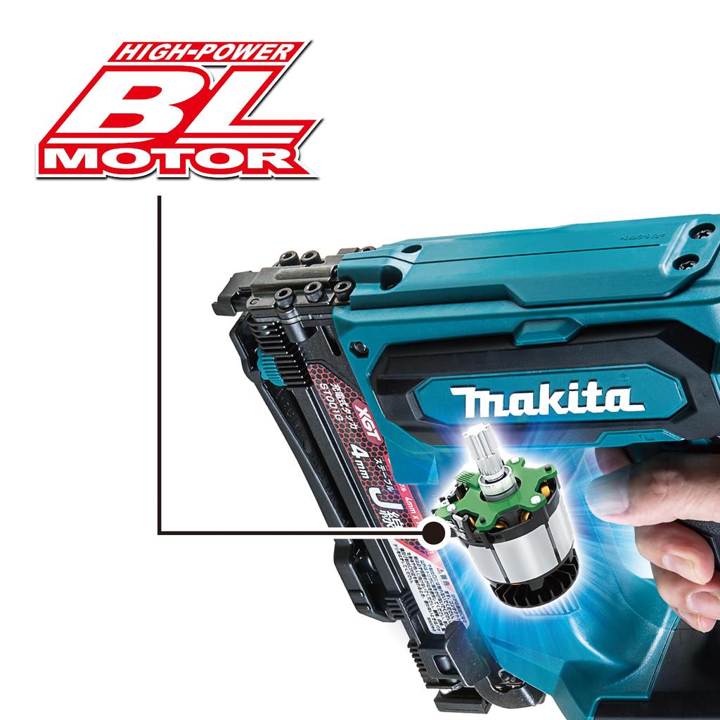 Makita 4 мм Аккумуляторный 40 В макс. с 2 и Степлером ST001GRDX, 2,5 Ач, Аккумуляторы, Зарядное устройство, Кейс,