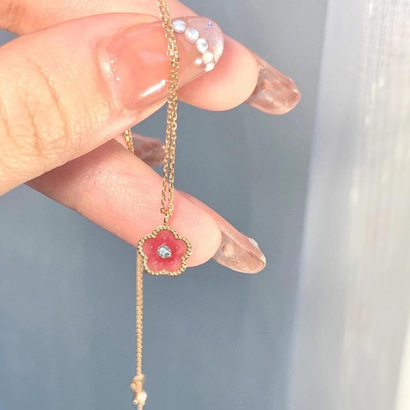 Sweet Pendant Necklaces Fairy Pink Flower Clavicle Chain For Women Gift