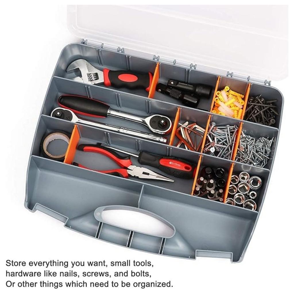 Аппаратный ящик для хранения, органайзер для инструментов, контейнер с ручкой и прозрачной крышкой, 21 регулируемый отсек и 2 фиксированные секции, идеально подходит для винтов, болтов,,