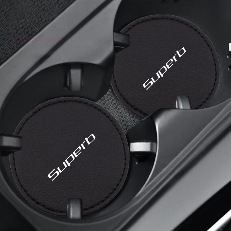 lzapc2 2Pcs Car Non-Slip Mat Waterproof Water Cup Holder Slots Mat Drink Pad For Skoda SUPERB 1 2 3 Auto Interior Styling Accessories