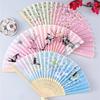 Винтажный шелковый складной веер, китайское японское искусство, ремесла, подарок, украшение для дома, танцевальный веер, бамбуковый декор для комнаты, деревянные веера
