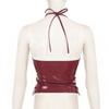High Street Sexy Babes Chic Beauty Back Camisoles American Style PU Glossy Backless Cropped Trim Tops Fashion V-neck Red Vest