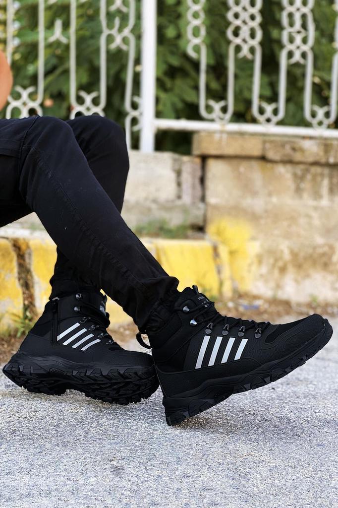 Men's Fashion Thick Heeled Booties Bootie Black Red Striped Rubber Unisex Trekking Boots Shoes