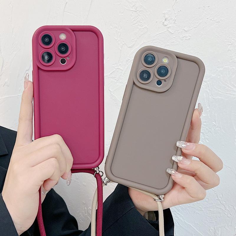 Однотонный силиконовый чехол для iPhone 16 15 Pro Max 14 13 12 11, противоударный чехол через плечо