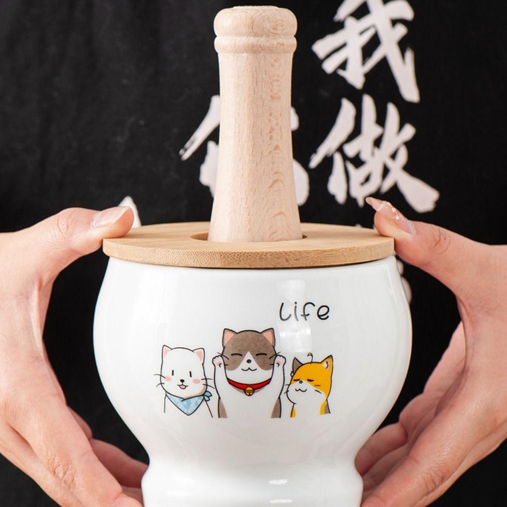 Cartoon Garlic Masher Ceramics Spices Mill Kitchen Gadgets Pounding Garlic Jar Seasoning