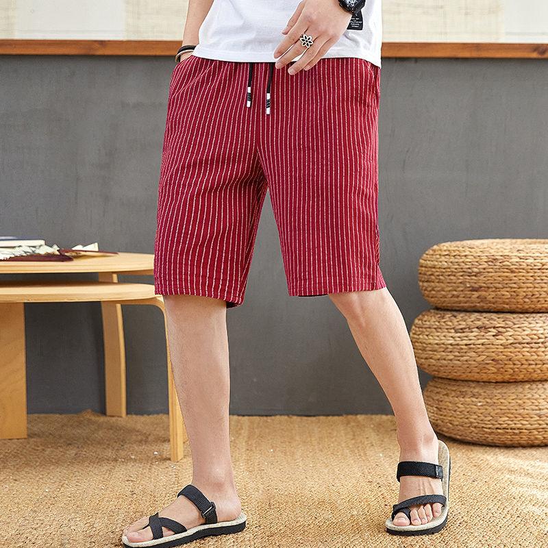 Летние мужские брюки Five Point, полосатые шорты, мужские свободные короткие брюки, спортивные штаны с эластичным поясом, домашние брюки больших размеров