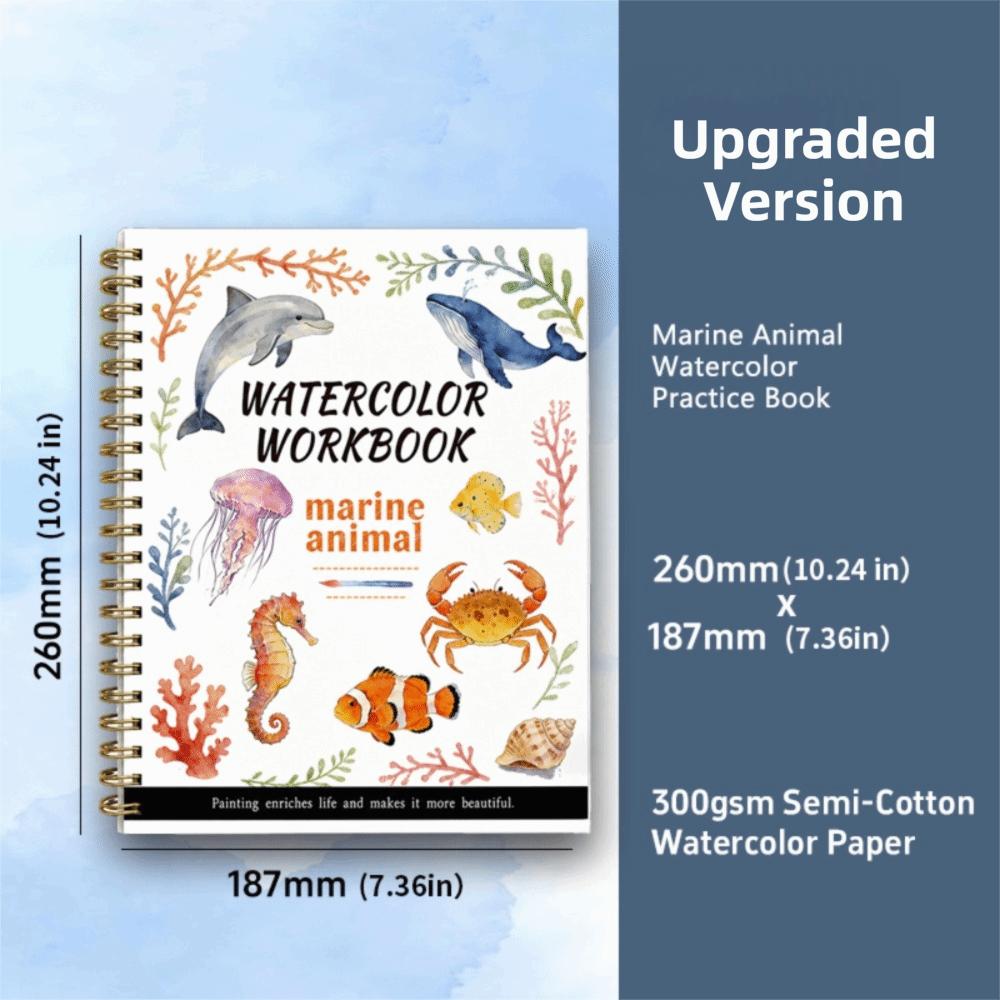 Marine Animal Theme Watercolor Practice Book Spiral Bound Painting Notebook  Beginner Learning