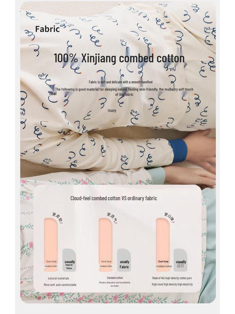 Детская теплая хлопковая пижама: Водолазки и брюки для мальчиков и девочек