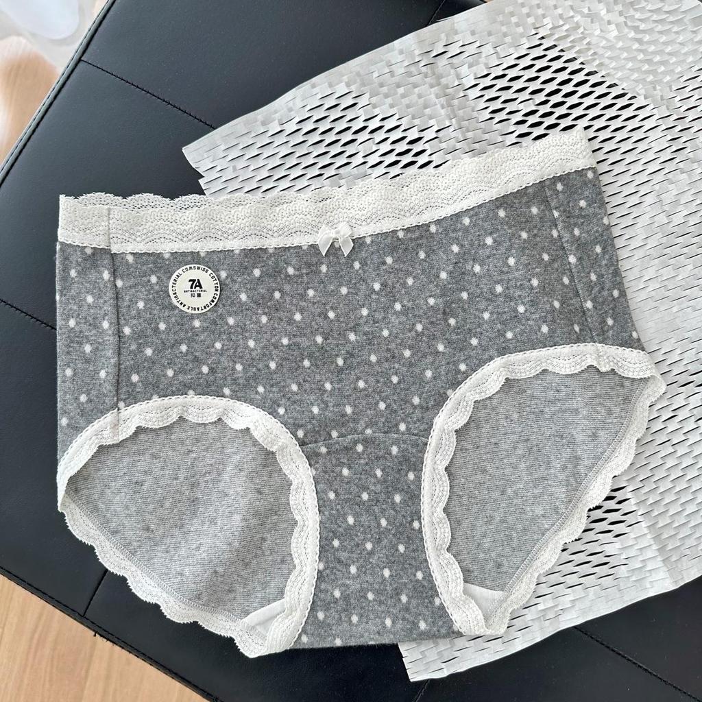 Large French Polka Dot Lace Cotton Antibacterial Women's Underwear – Size 7A, Lengthened Crotch