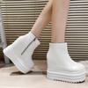 Inside Heightened Wedge Heel Booties Fall/Winter New Round Toe Spliced Side Zipper Platform Non-Slip Single Shoes