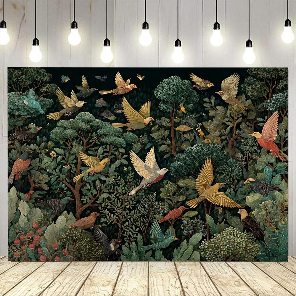Flower bird butterfly tapestry, peacock cat wall hanging, fabric decoration painting, animal background poster, home decoration
