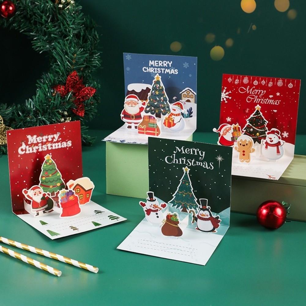 3D Xmas Greeting Cards Blessing Message Pop-up Christmas Postcard Paper Folding Christmas Card Christmas Celebration