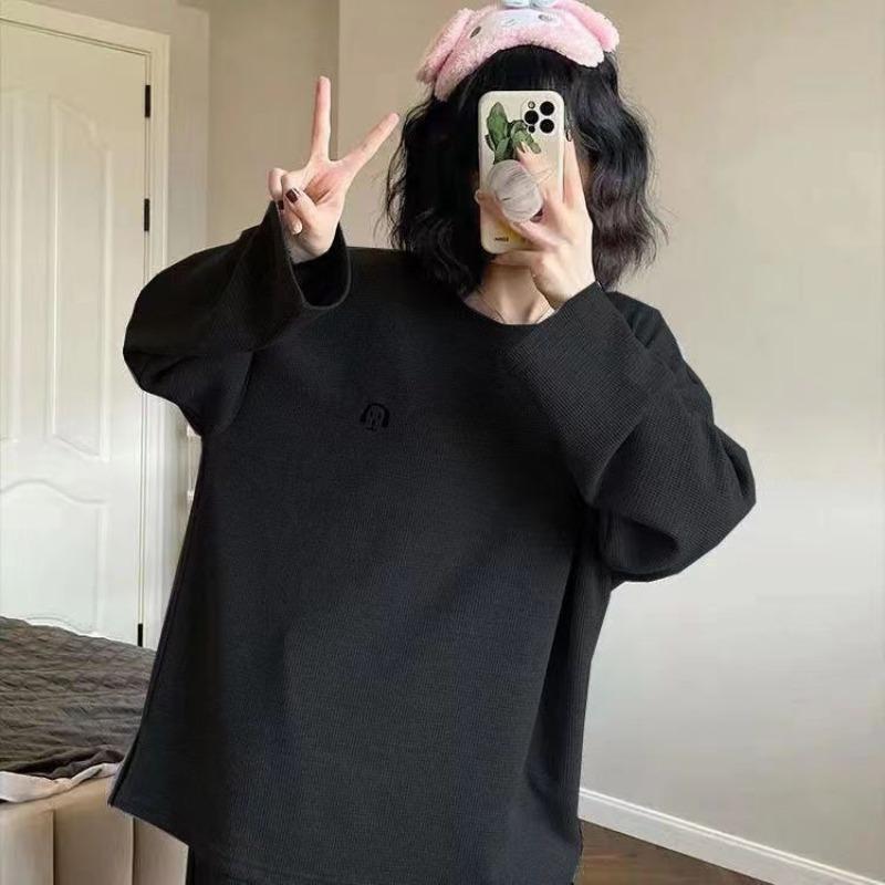 Пижамы для дома и отдыха для женщин, осенние и зимние вафельные пижамы, женская одежда для сна с длинным рукавом, домашняя одежда, комплект из двух предметов