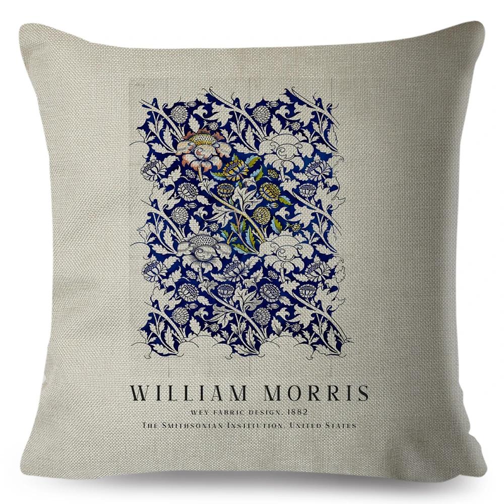 Nordic Style Cushion Cover William Morris Flower Pillowcase Linen Both Sided Decor Violets Botanical Throw Pillow Case for Sofa