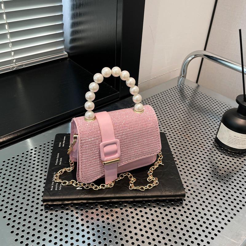 Simple, Shiny and Fashionable Spring New Solid Color Texture Pearl Portable Chain Crossbody Women's Small Square Bag