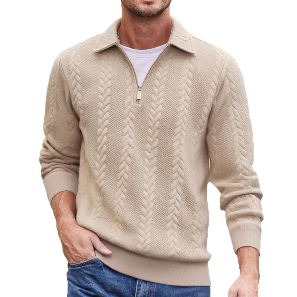 Мужская повседневная толстовка-пуловер с полумолнией и воротником - Стиль Весна/Осень 2025