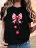 Sweet Featuring Heartshaped Bow Cherry Pattern Printed Stylish Creative Styling For In Daily Harajuku Sleeve Aesthetic Clothe
