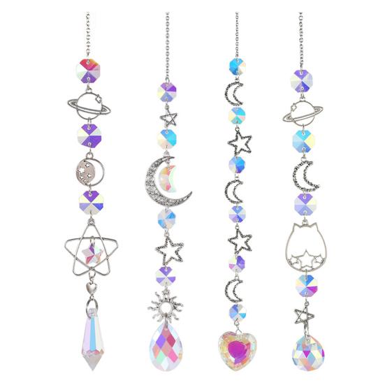 Stars Moon Sun Catcher Hanging Planets Ornament Prismatic Sun Catcher Rainbow Maker for Outdoor Garden Home Wall Decoration
