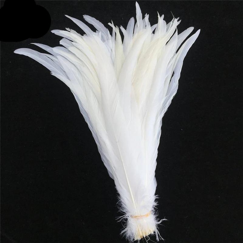 Top Quality 50 Pcs Pure White Rooster Tail Feather 30-35Cm 12-14Inch Natural Feathers Wedding Decoration Clothing Accessories