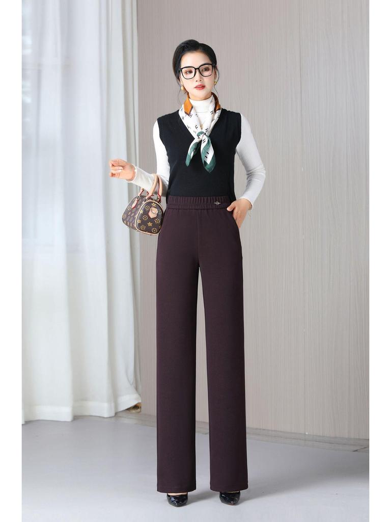 Elastic Waist Straight-Leg High Waist Plus Size Women's Slimming Pants for Autumn/Winter 2025.