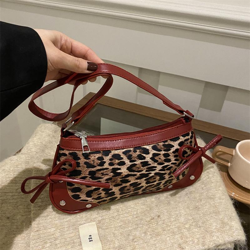 Bag Women's Fashion 2025 New Bow Leopard Print One Shoulder Portable Underarm Bag Fashion Popular Bag
