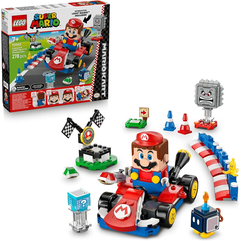 LEGO Super Mario Mario Kart Toy Set with Mario Figure and Standard Kart for Kids Ages 7-9