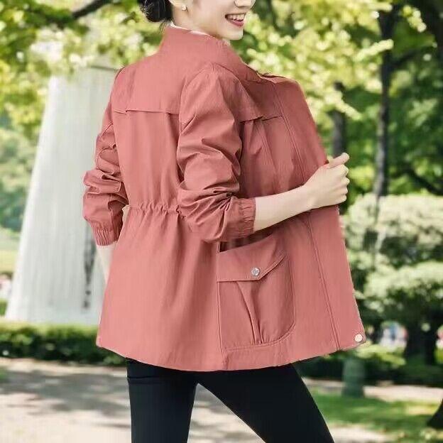 Korean Version Spring Autumn Double Layer Women Windbreaker Short Coat Fashion Plus Size Stand-Up Collar Ladies Jacket