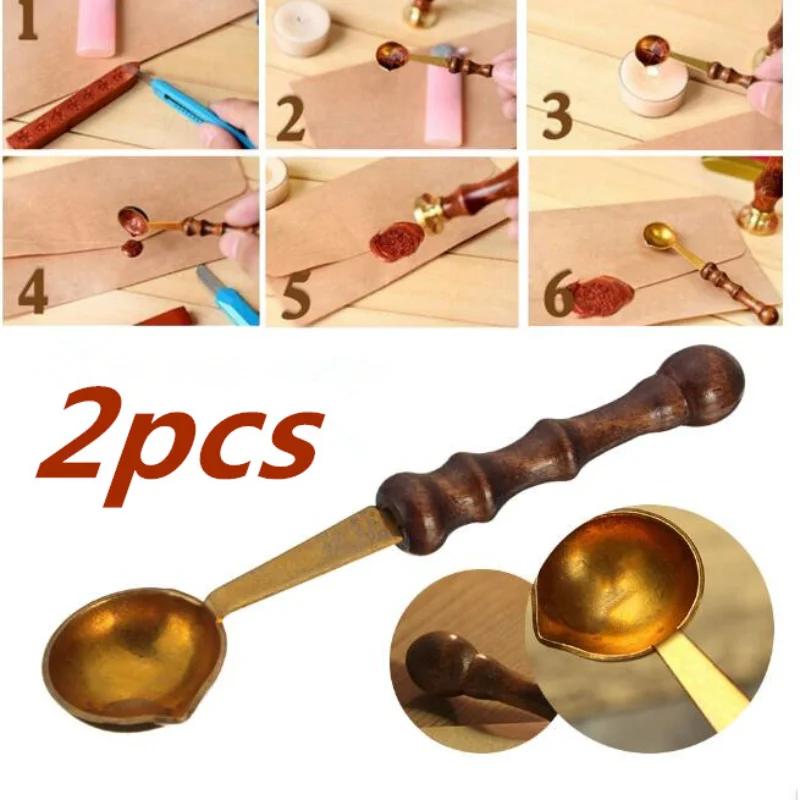 2 шт. Винтажная мини-ложка для краски Сделай сам Ретро латунная печать для сургуча Печать для конвертов Специальная ложка для восковых бусин Инструменты для рукоделия Подарки