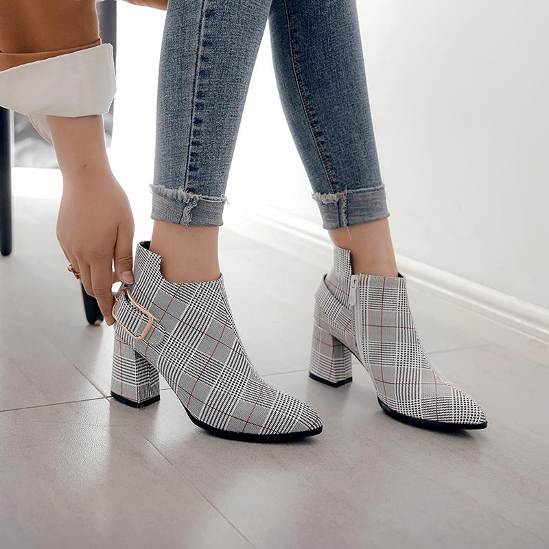 Women's High Heel Short Boots Autumn and Winter New Pointed Thick Heel Large Women's Shoes