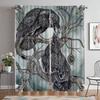 Vikings Odins Ravens Muninn Kitchen Curtains for Living Room Partition Blackout Curtain for Room 2 Panel Halloween Decoration