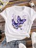 (Asian Size) Women Tee Top Clothing Casual Sweet Butterfly Floral Short Sleeve T Shirt Fashion Print Ladies Female Graphic T-shirts